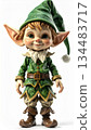 Charming Elf Figurine with Green Outfit and Pointed Hat on White Background for Holiday Decor and Festive 134483717