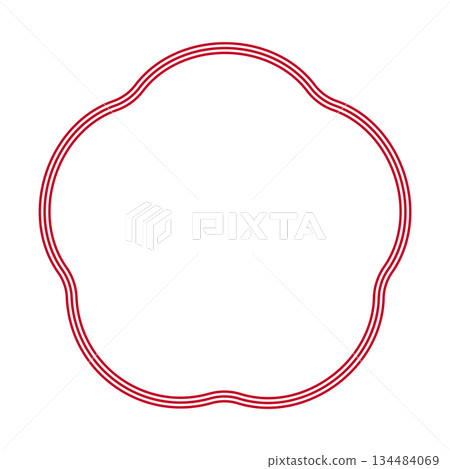 Fluffy plum illustration material, transparent background, mizuhiki style, three lines on a white background, red 134484069