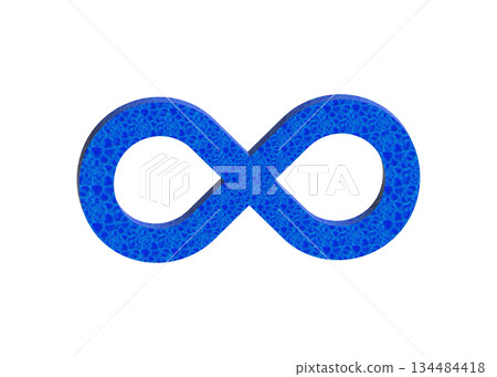 無窮符號的三維插圖,藍色波浪圖案的無窮符號 無窮符號的三維插圖,藍色波浪圖案的無窮符號 134484418