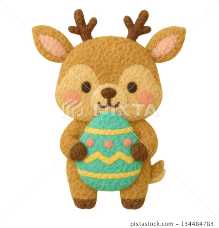 【復活節】一隻鹿叼著一個蛋的插圖 134484783