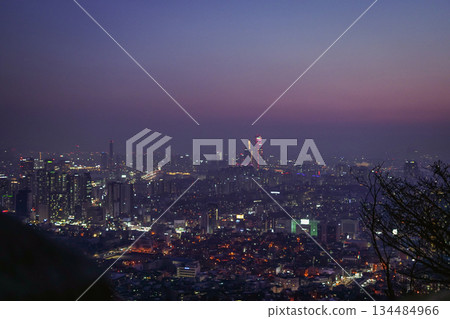 Seoul City Skyline Night View from Namsan Tower at Purple Twilight 134484966