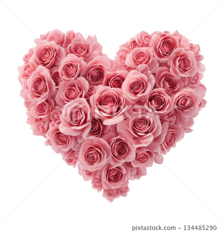 Heart-shaped arrangement of pink roses, symbolizing love and affection, perfect for Valentine's Day celebrations and romantic occasions. Isolated on transparent background Heart-shaped arrangement of pink roses, symbolizing love and affection, perfect for Valentine's Day celebrations and romantic occasions. Isolated on transparent background 134485290