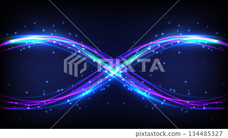 Neon Light Abstract Background Glowing Vibrant Blue and Magenta Symmetrical Infinity Loop with Scattered Star Particles for Futuristic Technology Digital Design Neon Light Abstract Background Glowing Vibrant Blue and Magenta Symmetrical Infinity Loop with Scattered Star Particles for Futuristic Technology Digital Design 134485327