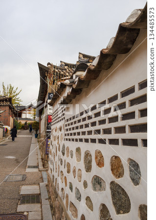 Scenery of Bukchon Hanok Village with many steep slopes Scenery of Bukchon Hanok Village with many steep slopes 134485573