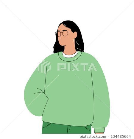 Woman in Green Sweater Illustration Woman in Green Sweater Illustration 134485664