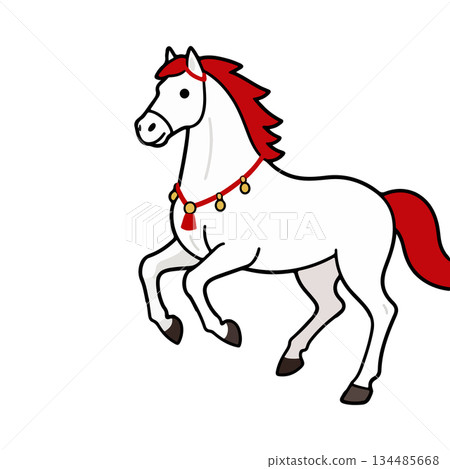 Cartoon White Horse with Red Mane 134485668