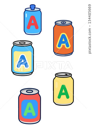 Colorful Soda Cans with Letter A Colorful Soda Cans with Letter A 134485669