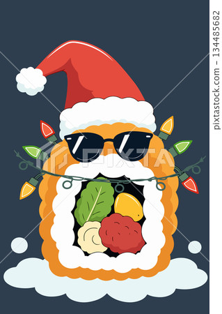 Christmas Sushi Roll with Sunglasses 134485682