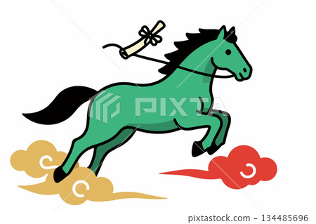Green Horse Leaping on Clouds 134485696