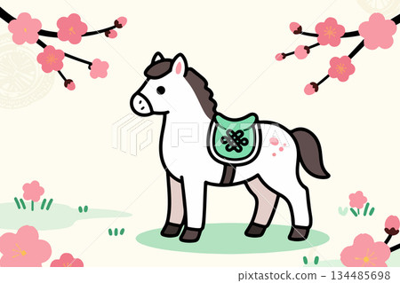 Cute Horse with Plum Blossoms 134485698