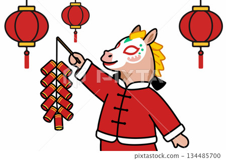 Chinese New Year Horse with Firecrackers 134485700