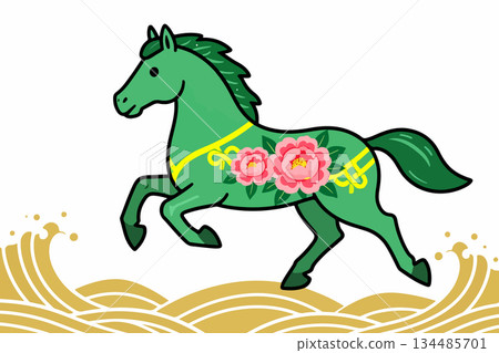 Green Horse with Floral Decoration Green Horse with Floral Decoration 134485701