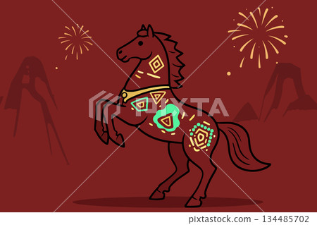 Ornate Horse with Fireworks Ornate Horse with Fireworks 134485702
