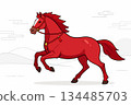 Cartoon Red Horse Rearing 134485703