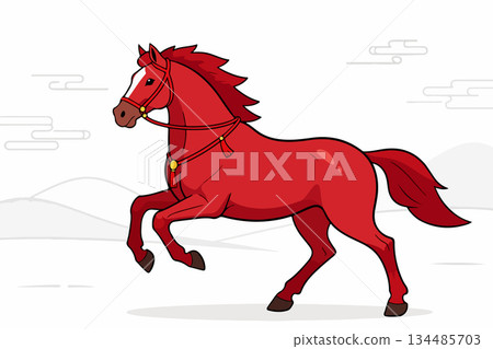 Cartoon Red Horse Rearing 134485703