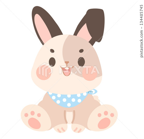 Illustration of a Cute Rabbit with Bandana resting Illustration of a Cute Rabbit with Bandana resting 134485745