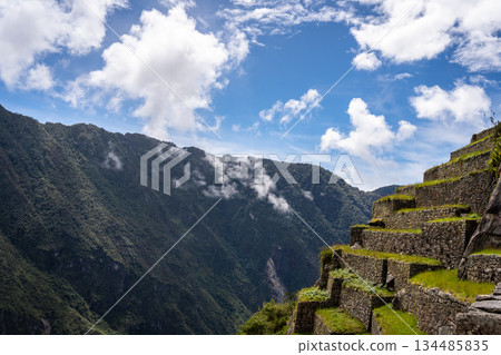 Ancient terraces and stone walls inside the Machu Picchu site in Peru Ancient terraces and stone walls inside the Machu Picchu site in Peru 134485835