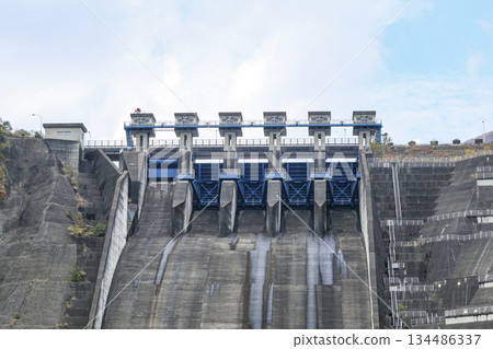 Crest gate installed at the top of Miho Dam 134486337