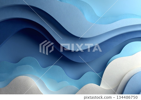 藍色層疊紙波浪背景 134486750
