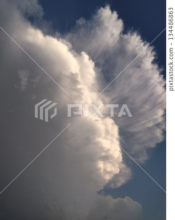 Blue sky filled with fluffy white clouds scattered across, creating a serene and peaceful scene with soft shapes and natural light forming a calm and refreshing atmosphere Blue sky filled with fluffy white clouds scattered across, creating a serene and peaceful scene with soft shapes and natural light forming a calm and refreshing atmosphere 134486863