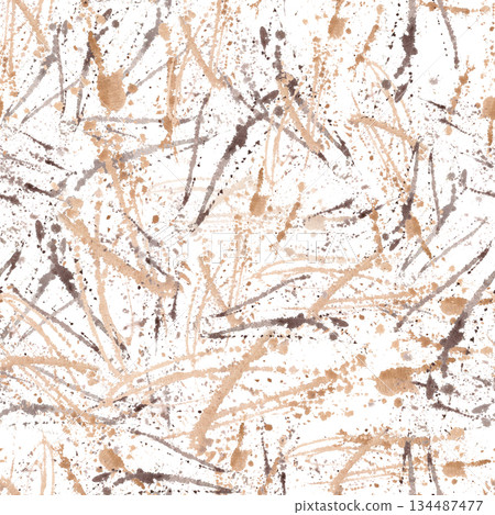 A seamless pattern created from watercolor splashes in brown and beige. Watercolor illustration for eco-projects, posters, hotel designs, and nature reserve websites. 134487477