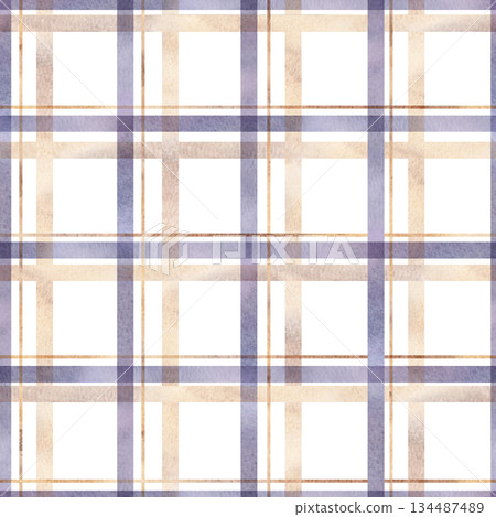 A seamless pattern of squares made of watercolor stripes in lilac and beige. Watercolor illustration for eco-projects, posters, hotel designs, and nature reserve websites. 134487489