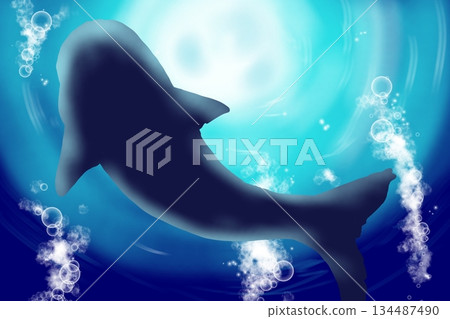 Illustration background of a whale shark bathed in light in the sea Illustration background of a whale shark bathed in light in the sea 134487490