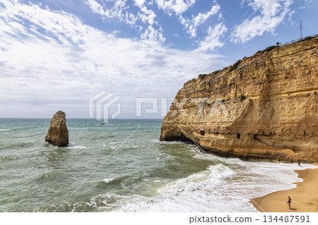 Benagil, Portugal - Apr 20, 2025: Portuguese coast in Benagil, Algarve, Portugal. Praia do Carvalho. Benagil, Portugal - Apr 20, 2025: Portuguese coast in Benagil, Algarve, Portugal. Praia do Carvalho. 134487591