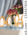 Romantic Pink Rose Bouquet Centerpiece in Glass Vase for Elegant Event Decor, Wedding Table 134487808