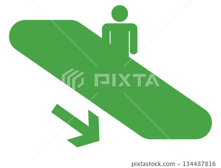 Pictogram of a person on an escalator, descending, green Pictogram of a person on an escalator, descending, green 134487816
