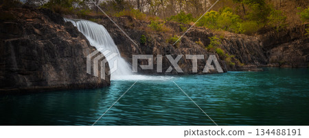Beautiful Tad Faed waterfall. Laos landscape. Panorama Beautiful Tad Faed waterfall. Laos landscape. Panorama 134488191