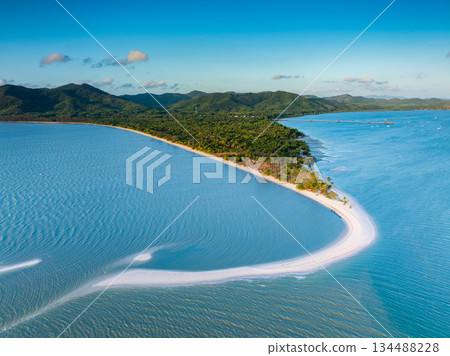Aerial panorama drone shot of Lam Haed beach peninsula, Koh Yao Yai island, Phang nga, Thailand 134488228