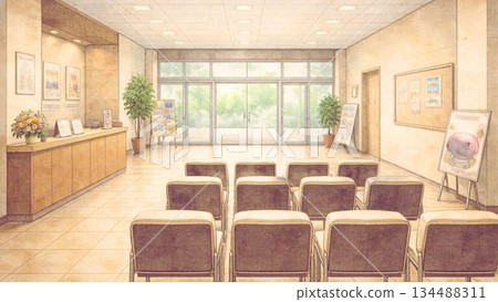 Illustration of the interior of an empty cultural center lobby Illustration of the interior of an empty cultural center lobby 134488311