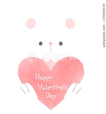 Valentine's Day illustration of a mouse holding a pink heart 134488334