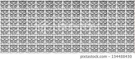 Ornate white antique metal fence pattern grid 134488430