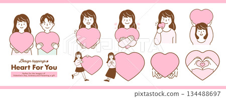 Valentine's Day gift: A woman holding a heart and her lover, a smiling couple with a relaxed smile, filled with love. 134488697