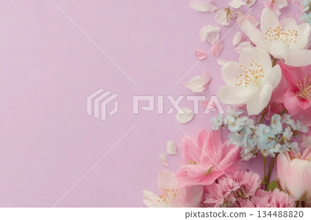 beautiful spring flowers on paper background 134488820