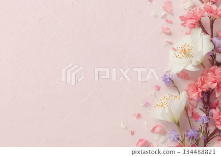 beautiful spring flowers on paper background beautiful spring flowers on paper background 134488821