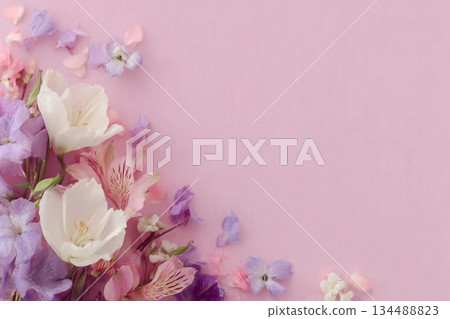 beautiful spring flowers on paper background 134488823