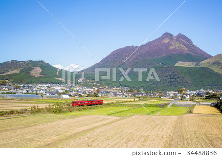 Autumn in Yufuin and the red train Autumn in Yufuin and the red train 134488836