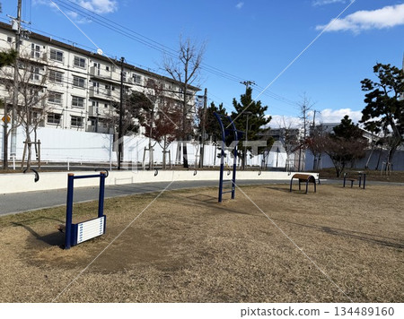Healthy play equipment installed in the park 134489160