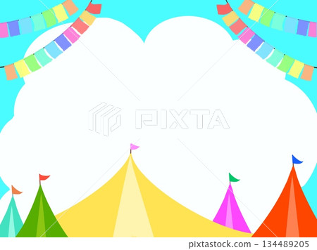 Event illustrations of circuses, outdoor festivals, etc. with tent roofs, flags, and skies Event illustrations of circuses, outdoor festivals, etc. with tent roofs, flags, and skies 134489205