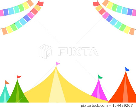 Event illustrations with tent roofs and flags for circuses, outdoor festivals, etc. Event illustrations with tent roofs and flags for circuses, outdoor festivals, etc. 134489207