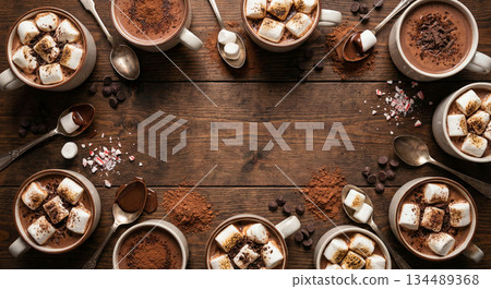 Cocoa Cups on Wooden Desk 134489368