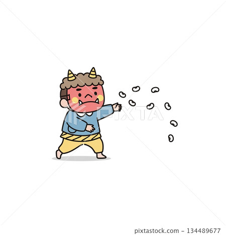 一幅簡單的構圖，描繪的是一個孩子會丟豆子。 134489677