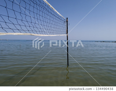 Volleyball net on adriatic sea Volleyball net on adriatic sea 134490438