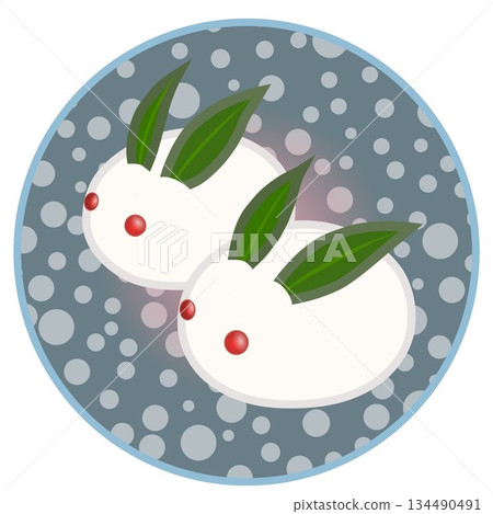 Illustration of a snow rabbit with a circular background Illustration of a snow rabbit with a circular background 134490491