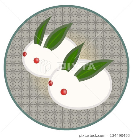 Illustration of a snow rabbit with a circular background 134490493
