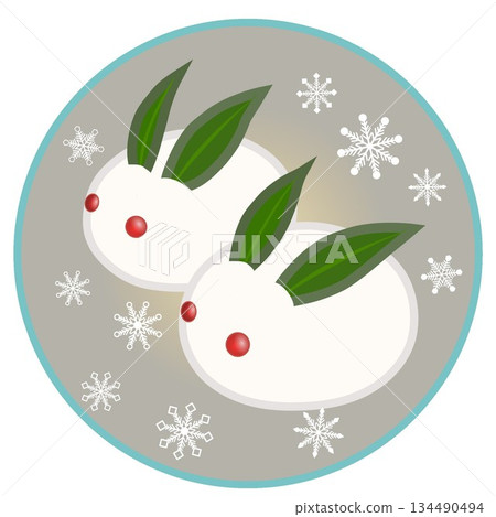 Illustration of a snow rabbit with a circular background Illustration of a snow rabbit with a circular background 134490494