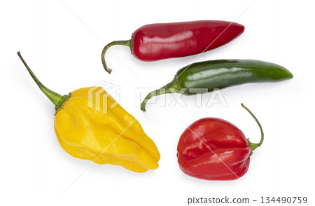 Top view peper on white background Top view peper on white background 134490759